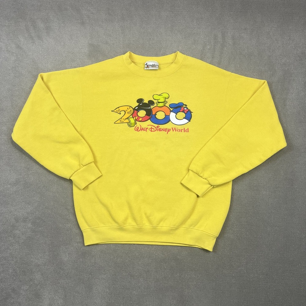 Vintage Walt Disney World Sweatshirt Kids XL Yellow 2000 Character Graphic USA